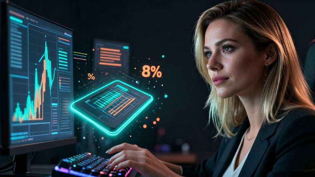 Женщина за игровым компьютером с неоновым освещением и открытием кейса CS2