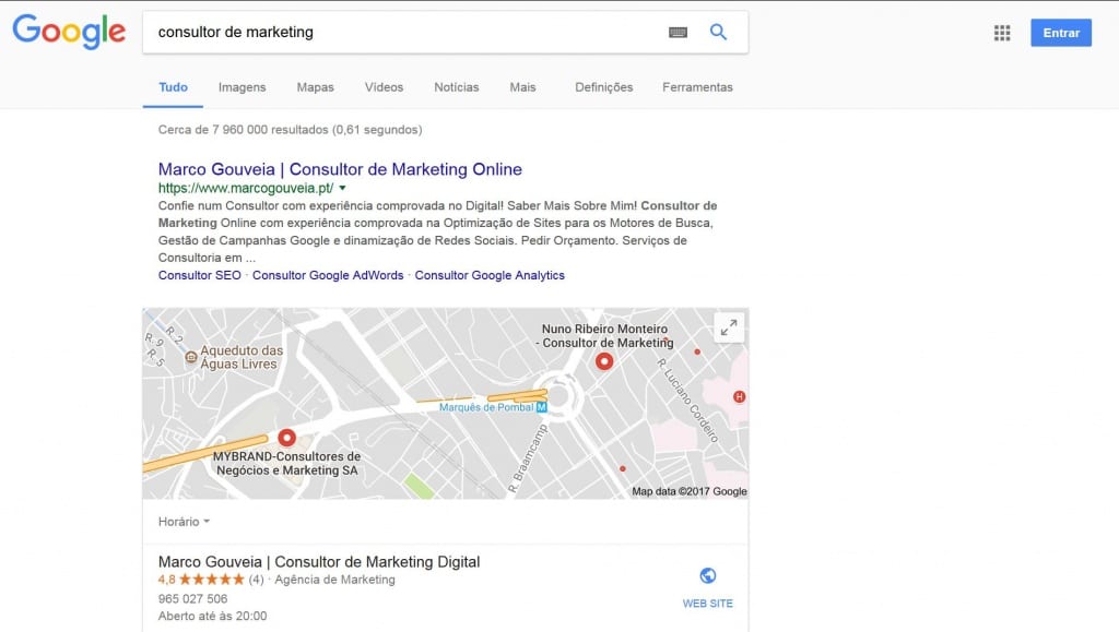 В этом случае пользователь, вероятно, провел поиск, чтобы найти консультанта по маркетингу в Португалии