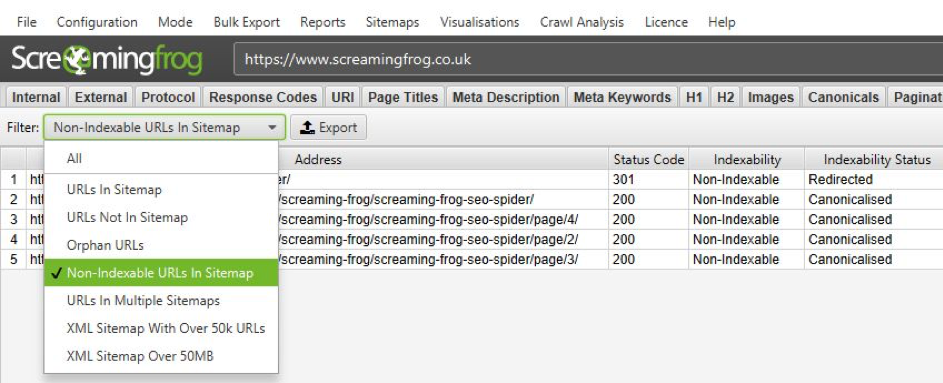 Также теперь вы можете поместить местоположение XML-файла Sitemap в строку URL вверху, и SEO Spider также будет сканировать это напрямую (вместо перехода в режим списка)
